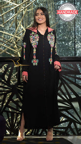 djellaba-fait main-berchman-perles-noir-handmade-black-ocaftan-jellaba- moderne-chic-prestige-glamour-classe-djellaba hdour