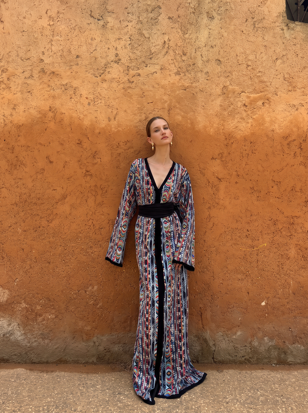 caftan-moderne-hdour-maroc-faitmain-tule-berchman-broderie-noir-handmade-ocaftan-moderne-chic-prestige-glamour