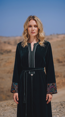 caftan-paola-vert-bouteille-green-broderie-velour-hzam-chic-modern
