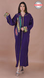 Djellaba-mekhzania-fait main-berchman-broderie-mauve-purple-haute couture-ocaftan-crepe de soie-silk crepe-embroidery-jellaba moderne-chic-prestige-glamour