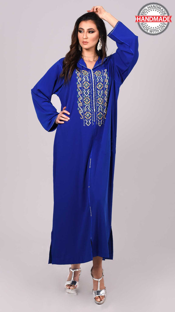 djellaba-2021-fait main-berchman-perles-bleu-roi-handmade-blue-ocaftan-jellaba- moderne-chic-prestige-glamour-classe-djellaba hdour