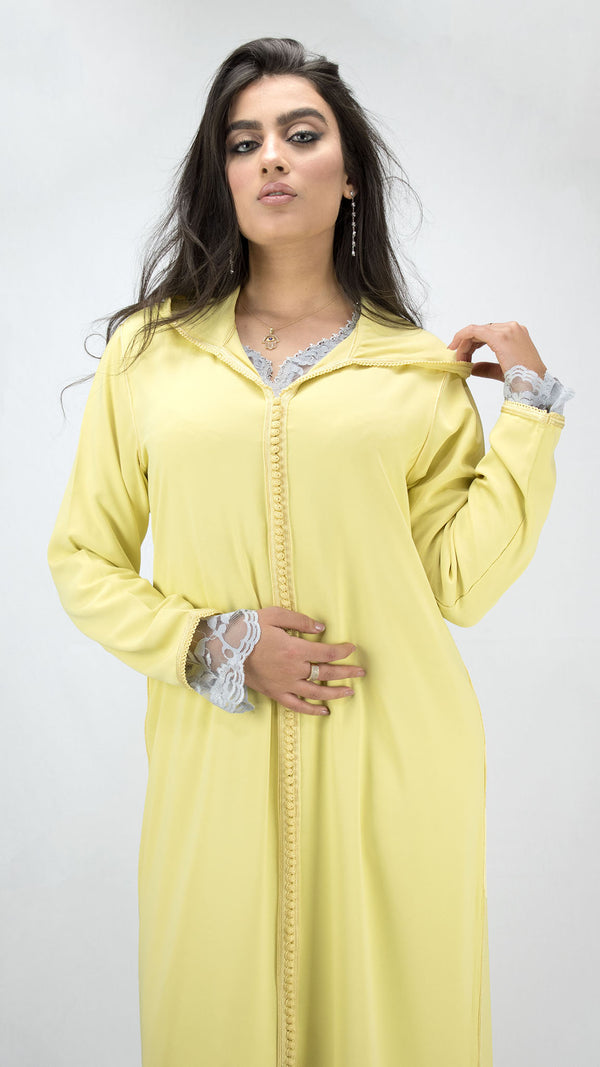 djellaba-jaune-poussin-dentelle-2pieces-crepe-jellaba-moderne-chic-hdour-ocaftan