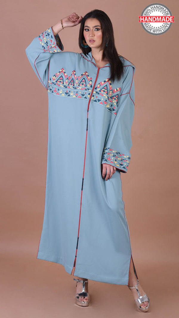 djellaba-mekhzania-fait main-berchman-blue sky-haute-couture-bleu ciel-ocaftan-crêpe de soie-broderie-jellaba moderne-2021-chic-prestige-glamour-classe