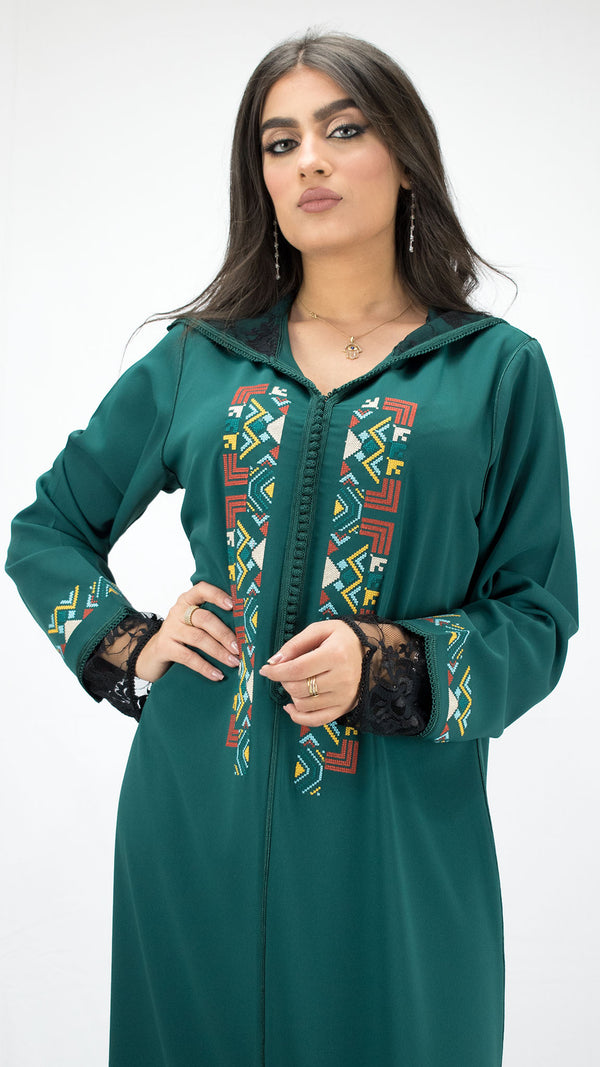 djellaba_dentelle-vert_emeraude-point_croix-ocaftan-broderie-jellaba_moderne-2020-chic-prestige-glamour-classe