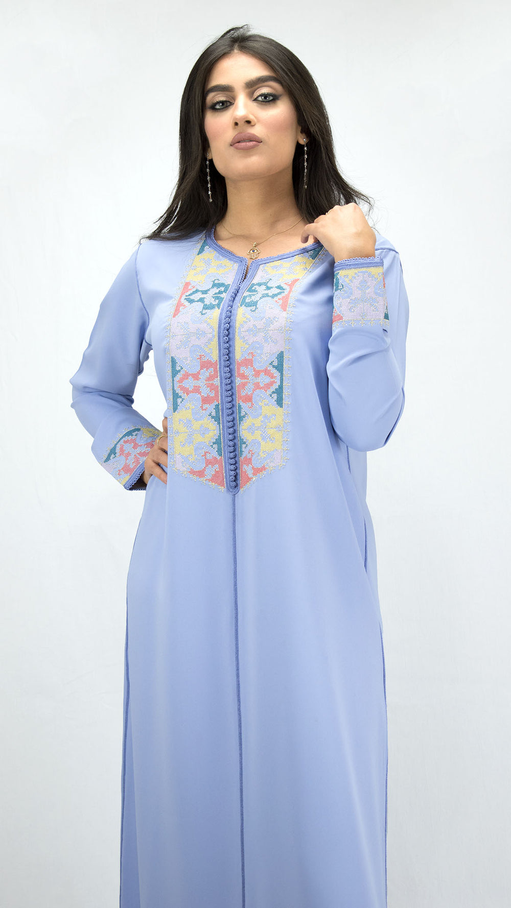 ocaftan-Caftan-moderne-bleuciel-traditionnelle-crepedesoie-maroc-fashion